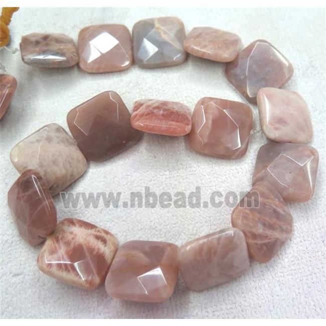 pink Sunstone bead, faceted square