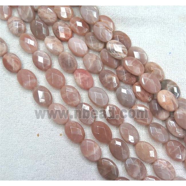 Sunstone bead, faceted flat oval, pink