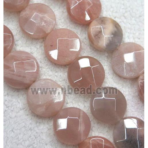 pink Sunstone bead, faceted flat round