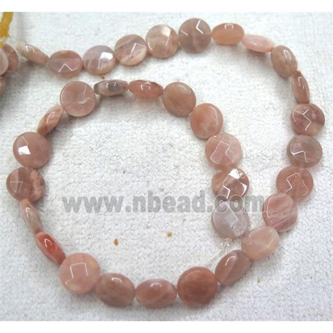 pink Sunstone bead, faceted flat round