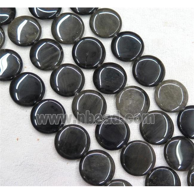 gold-Obsidian beads, flat round