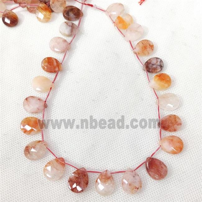 red Iron-Quartz beads, faceted teardrop, top-drilled