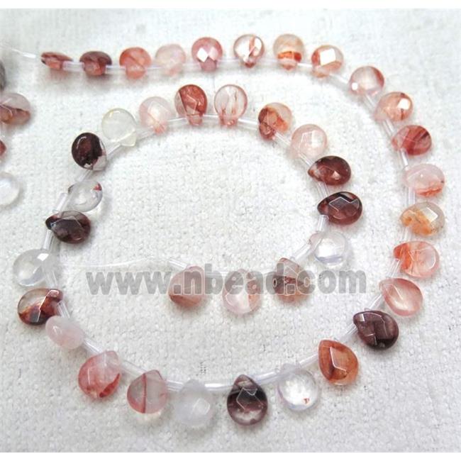 red Iron-Quartz beads, faceted teardrop, top-drilled