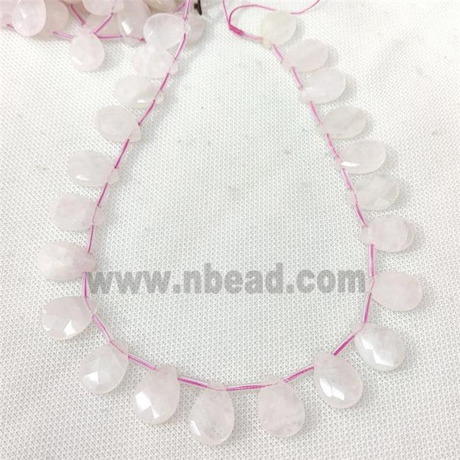 Rose Quartz beads, pink, faceted teardrop, top-drilled