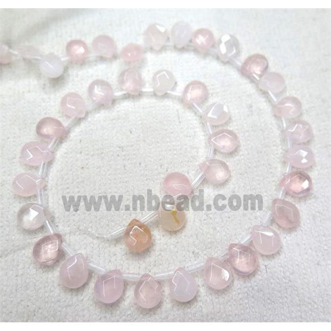 Rose Quartz beads, pink, faceted teardrop, top-drilled