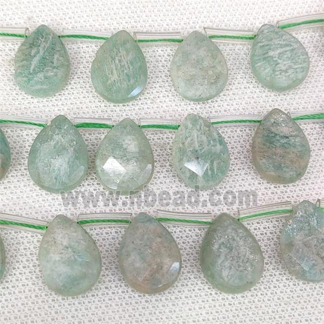 green Amazonite beads, A-grade, faceted teardrop, top-drilled