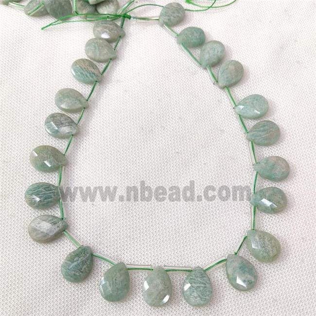 green Amazonite beads, A-grade, faceted teardrop, top-drilled