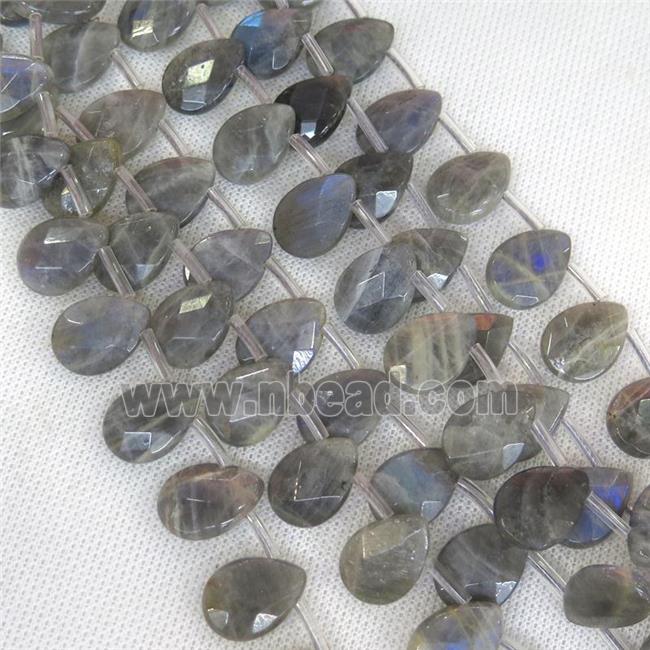 Labradorite beads, AA-grade, faceted teardrop, top-drilled