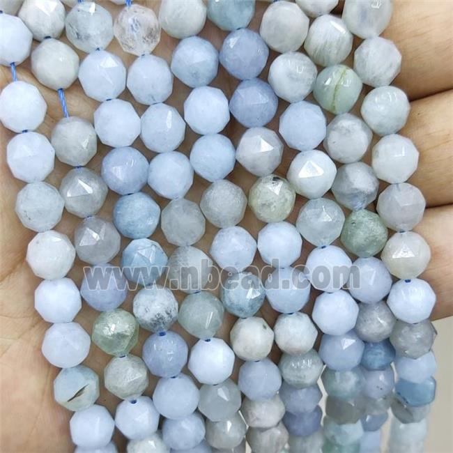 Aquamarine ball beads, faceted round, lt.blue