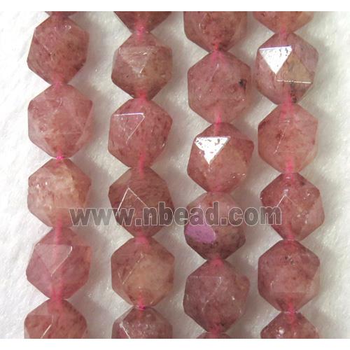faceted round Strawberry Quartz ball beads, pink