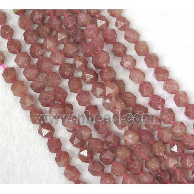 faceted round Strawberry Quartz ball beads, pink