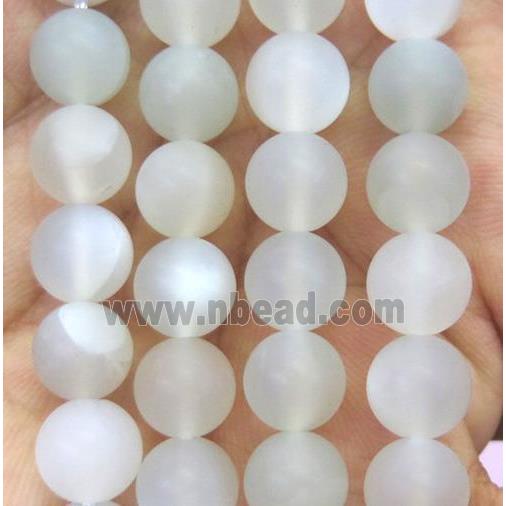 natural white MoonStone beads, round, matte