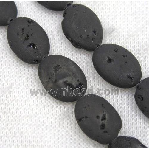 8" string of druzy agate oval beads, matte, black electroplated