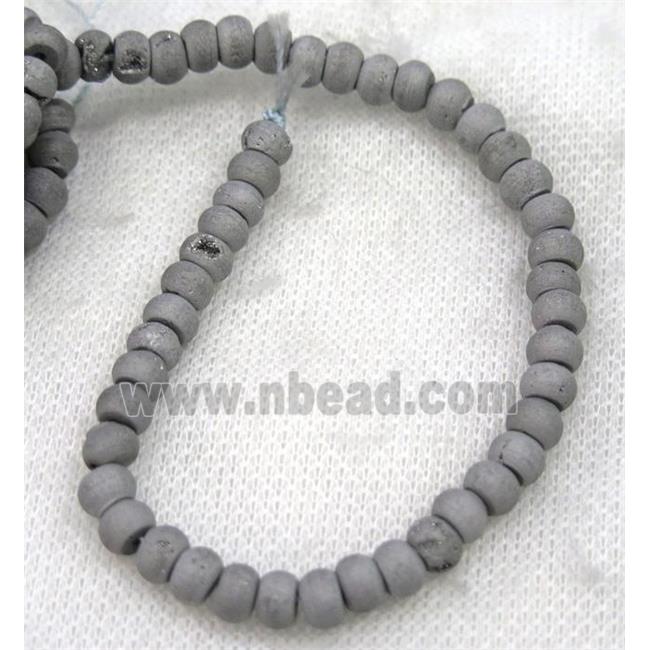 8" string of druzy agate rondelle beads, matte, silver electroplated