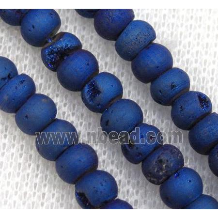 8" string of druzy agate rondelle beads, matte, blue electroplated
