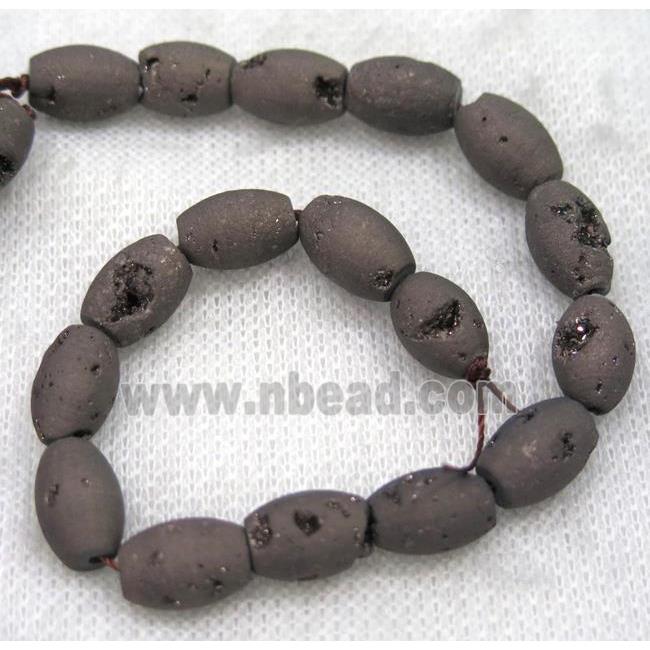 8" string of druzy agate rice beads, matte, coffee plated