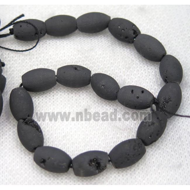 8" string of druzy agate rice beads, matte, black plated