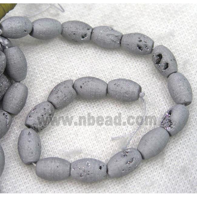 8" string of druzy agate rice beads, matte, silver plated