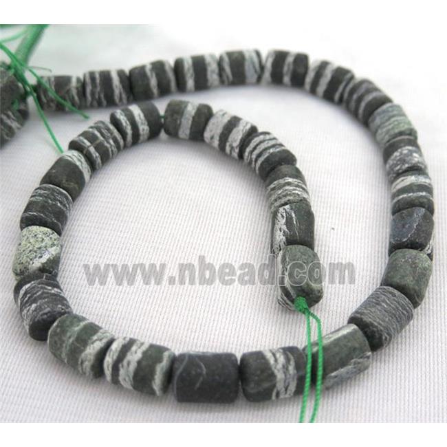 matte Green Silver-line Jasper Beads, 3faces tube
