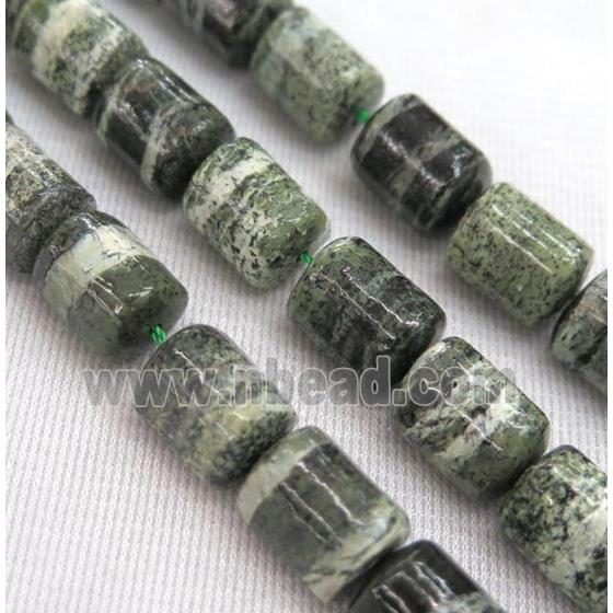 Green Silver-line Jasper Beads, 3faces tube