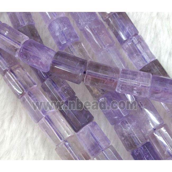 amethyst beads, light-purple, faceted tube