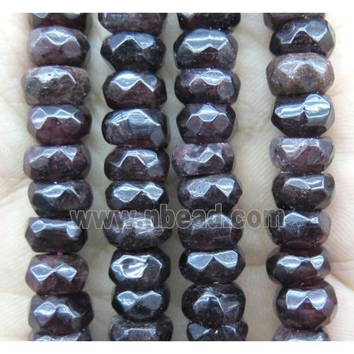Garnet beads, faceted rondelle, darkRed