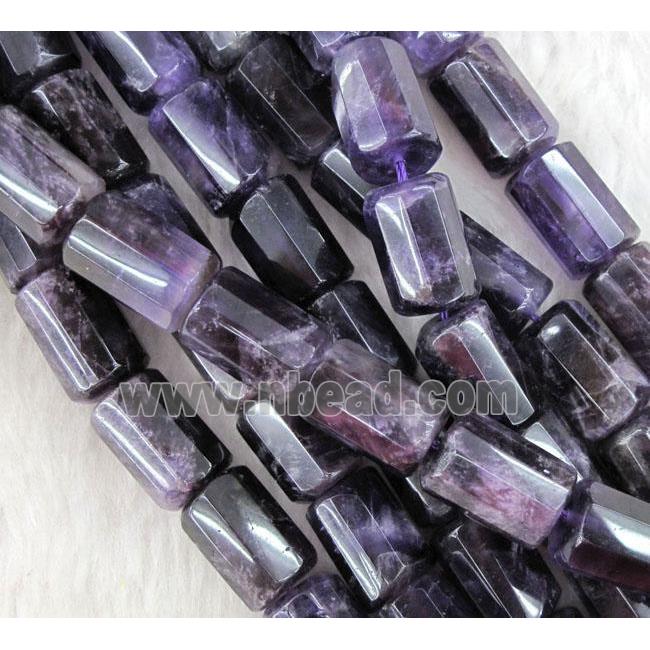 amethyst bead, deep-purple, faceted tube