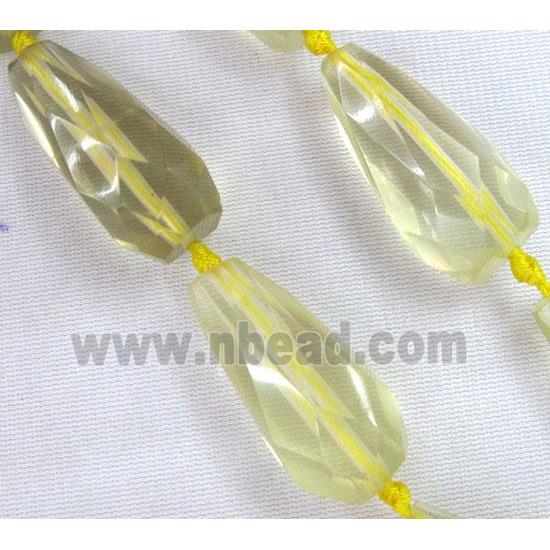 Lemon Quartz beads, light-yellow, faceted teardrop