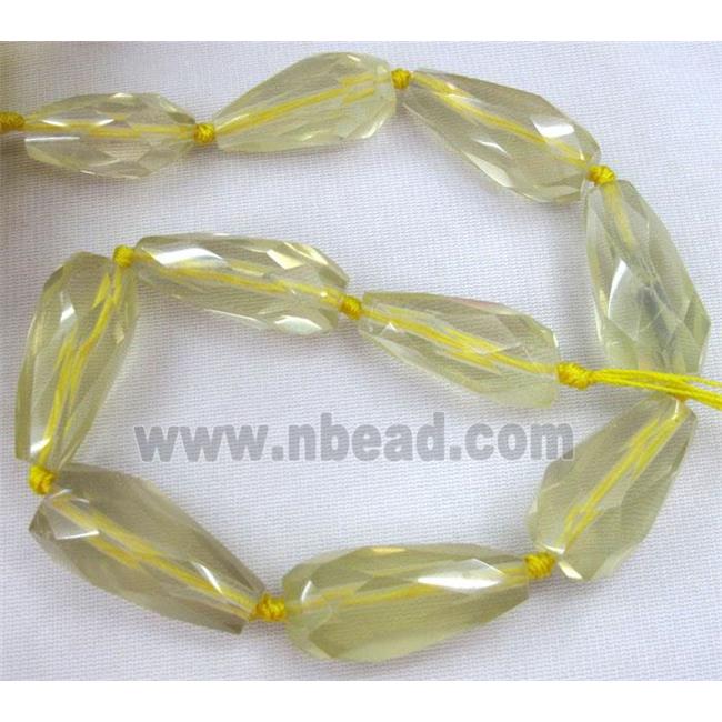 Lemon Quartz beads, light-yellow, faceted teardrop