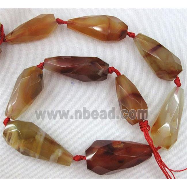 red agate beads, faceted teardrop