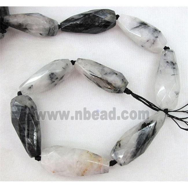 black rutilated quartz beads, faceted teardrop