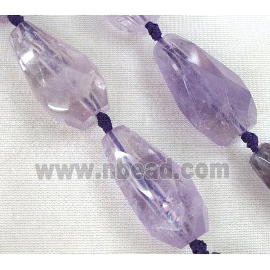 amethyst beads, light purple, faceted teardrop