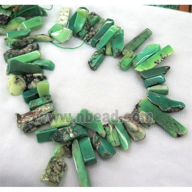 green grass agate collar beads, stick