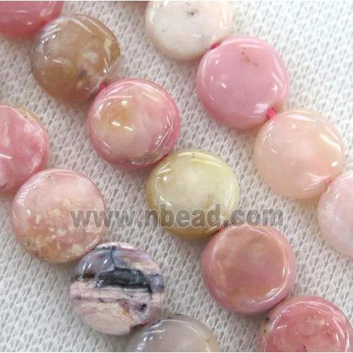 pink opal stone beads, flat round
