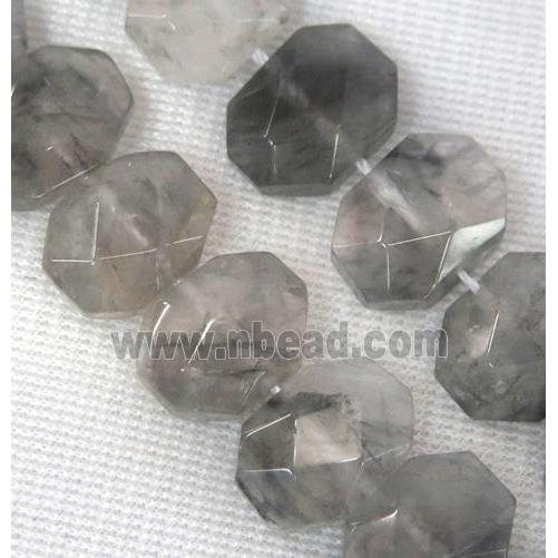 gray Cloudy Quartz Beads, faceted oval