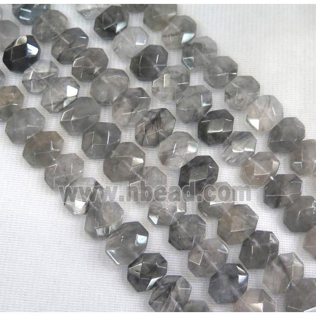 gray Cloudy Quartz Beads, faceted oval