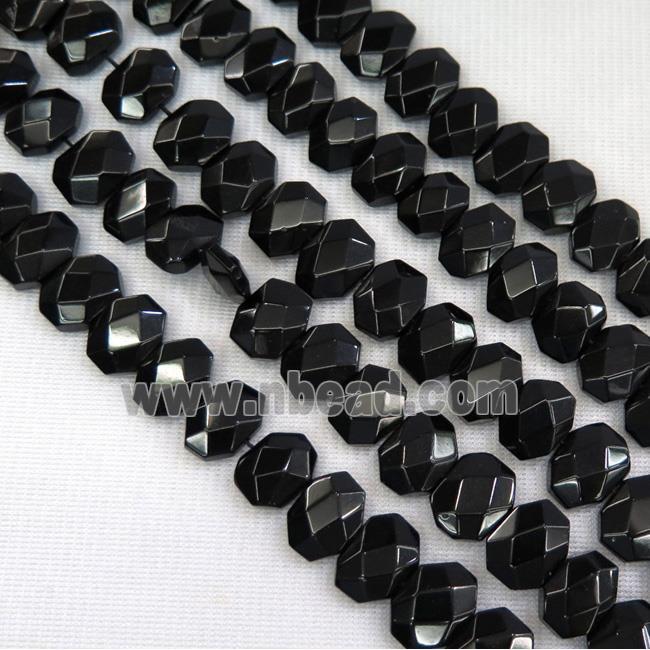 black onyx agate bead, faceted oval
