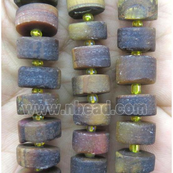 tiger eye stone heishi beads, yellow, matte