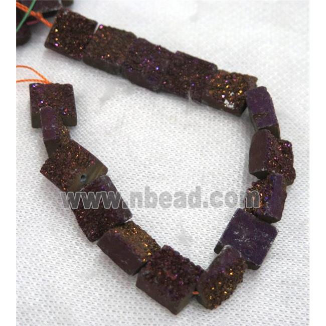 purple druzy Quartz beads, square