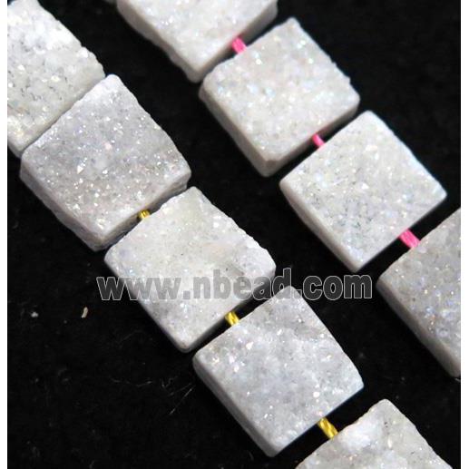 white druzy Quartz beads, square