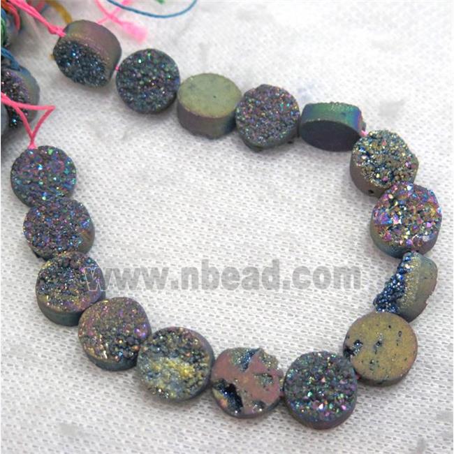 rainbow druzy Quartz bead, flat round