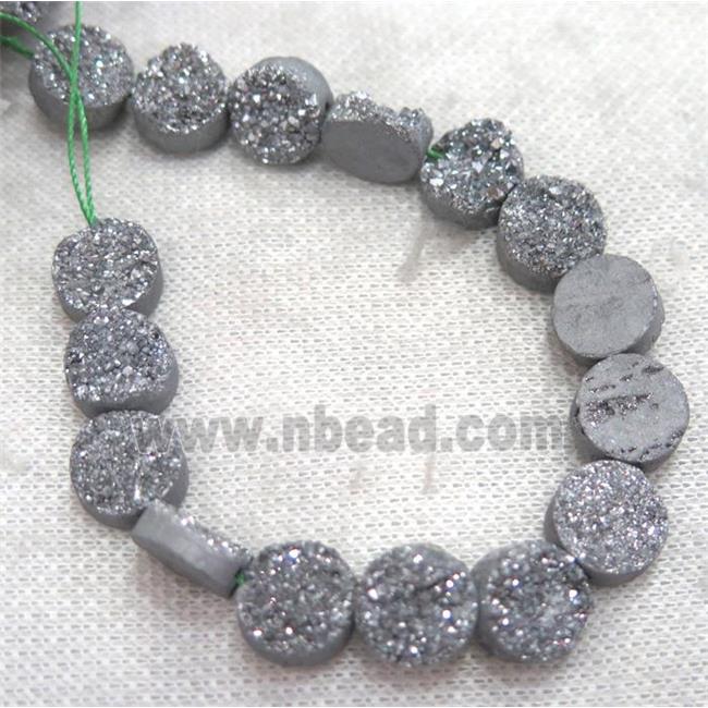 silver Druzy Quartz beads, circle