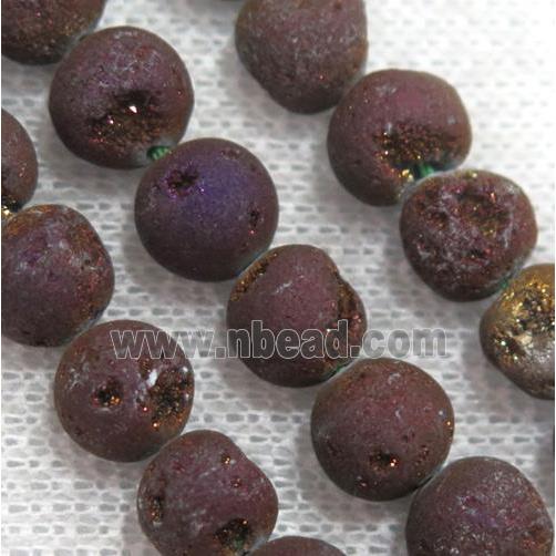 round matte agate druzy beads, purple