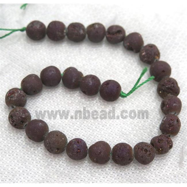 round matte agate druzy beads, purple