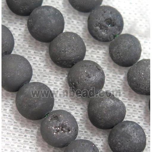 round matte agate druzy beads, black