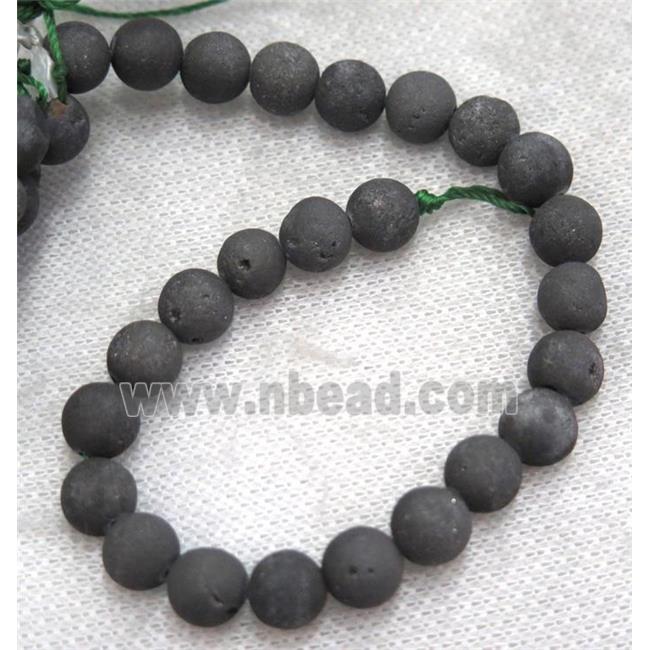 round matte agate druzy beads, black