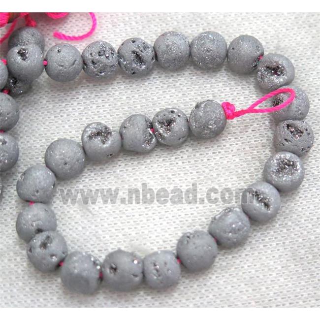 round matte agate druzy beads, silver