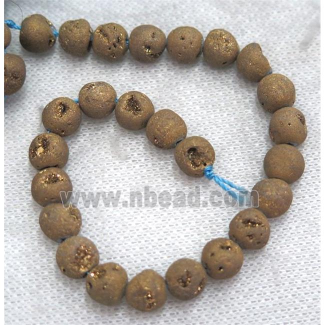 round matte agate druzy beads, golden