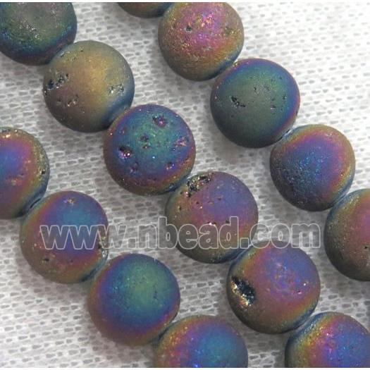 round matte agate druzy beads, rainbow
