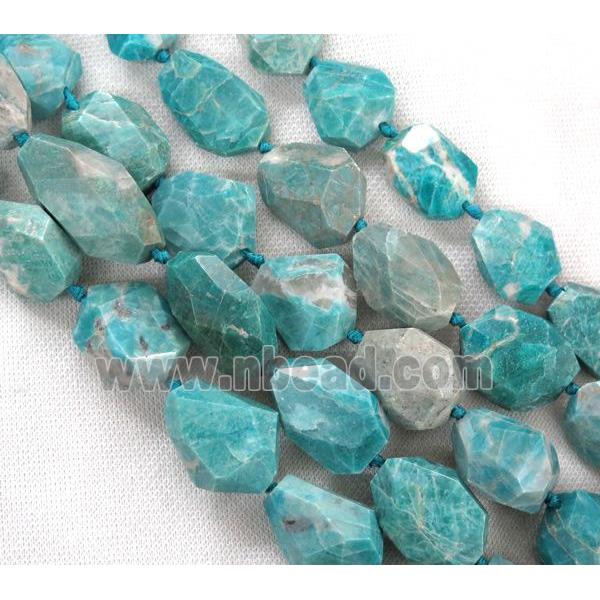 Russian Amazonite nugget beads, faceted freeform, green